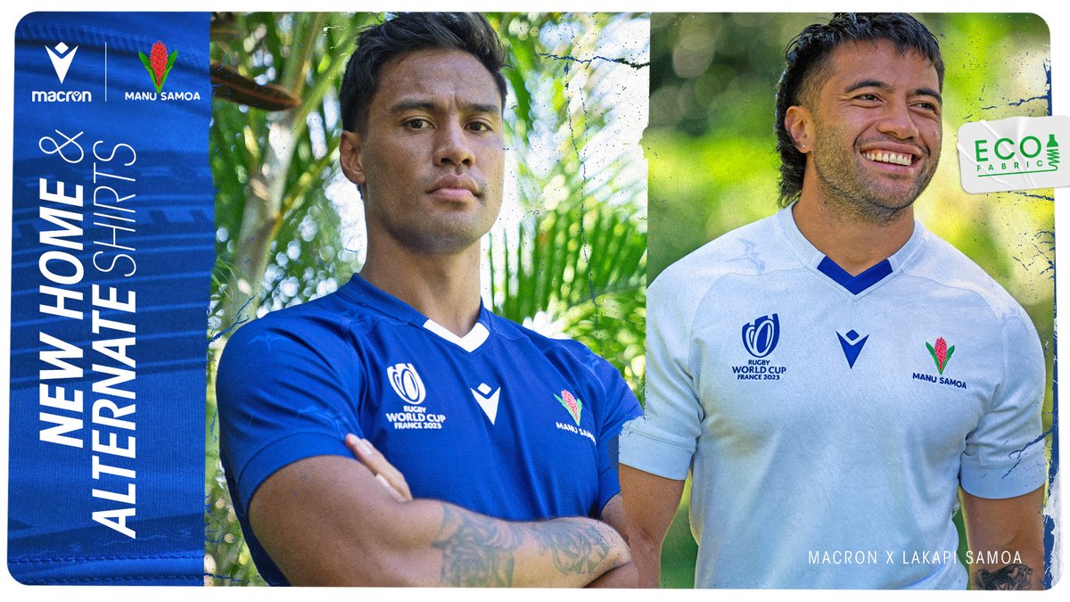 The blue of the Ocean, the flight of the seagulls, and the resilience of the Samoan people represented through the symbols of the new @manusamoa Home and Alternate kits for the upcoming Rugby World Cup 2023. #FOLAUFAATASI

Discover more: bit.ly/43Qd9Qg

#wearemanusamoa