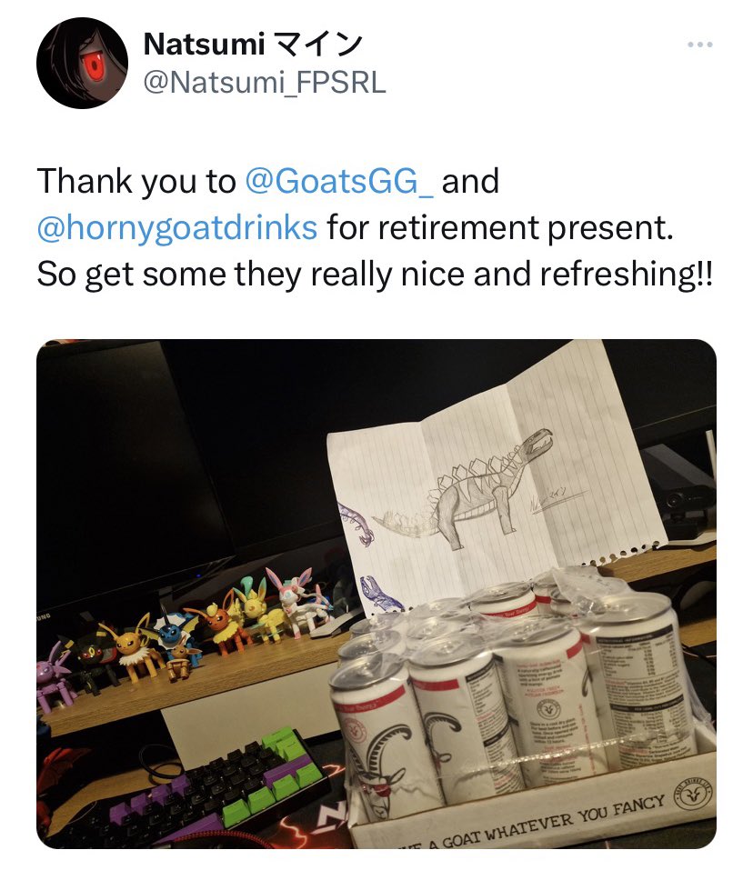 GoatsGG_'s tweet photo. Our Goats are absolutely loving their @hornygoatdrinks 👾

With Great Power comes Great Gaming &amp; The Teams are keeping Healthy &amp; Hydrated  🎮

Head over to https://t.co/ou4MS0mspd to grab yours now 💝 

#GoatsGG #GOAT𓃵 #Esports #Gamers #twitchcommunity https://t.co/3qDlrzitHW
