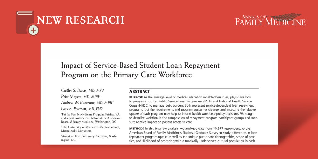 New research finds service-based loan repayment programs like NHSC may be more effective in supporting underrepresented family physicians and addressing healthcare disparities in underserved settings. 

bit.ly/46TtE0A