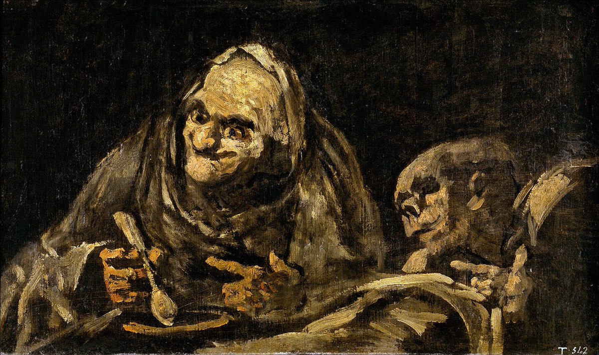 Heindsight's tweet image. At the age of 72, Goya moved into a two-story house outside Madrid and painted dark, disturbing murals on the walls. Later removed from the walls and framed, they became known as “The Black Paintings” for their noir themes and chilling presentation. 🪐☀️🪐