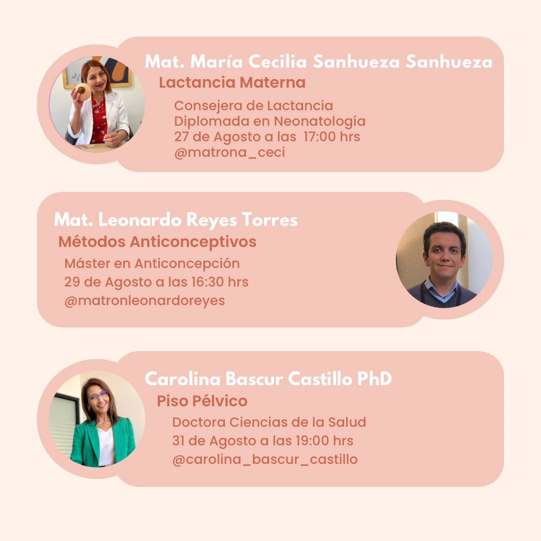 ADEOCH_OFICIAL's tweet photo. Para celebrar el mes de la matroneria los invitamos a este ciclo de Charlas organizado por ADEOCH junto con este increíble equipo de especialistas de diversas zonas del país.
El valor de la entrada es de 1000 pesos y podrás participar por diversos premios. https://t.co/FBIiaQl2h4 https://t.co/P2mHJOYTjn