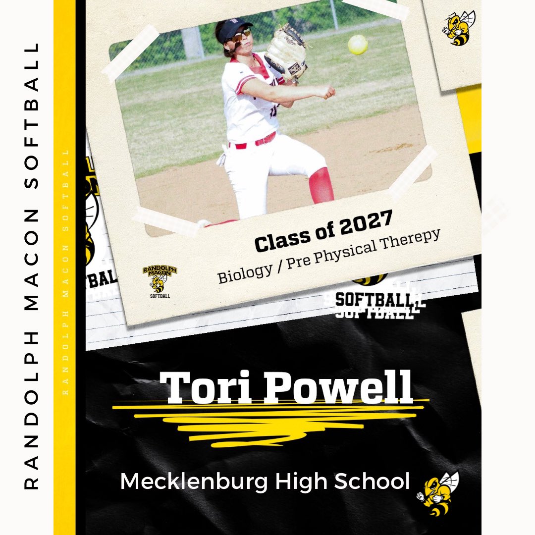 ɪɴᴛʀᴏᴅᴜᴄɪɴɢ ᴛʜᴇ
✨Class of 2027✨
𝑻𝒐𝒓𝒊 𝑷𝒐𝒘𝒆𝒍𝒍
Tori is a short stop from Mecklenburg High School. She plans to major in Biology/Pre Physical Therapy. Tori was named the defensive player of the year, Piedmont All-District SS and Tri Rivers All-District! Welcome 🐝