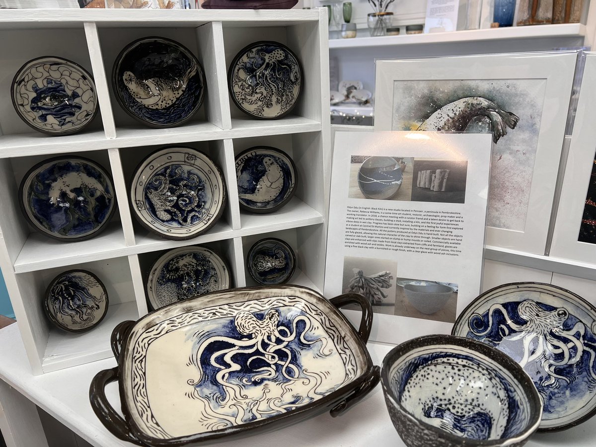 Falcon_Boats's tweet photo. Beautiful new stock in the shop by Odyn Ddu. These handmade Octopus and seal bowls are gorgeous,  each one is unique and inspired by our local environment and we are delighted to have them. #pottery #ceramics #handmade #pembrokeshire #octopus #seal #morlo https://t.co/WqHcBtMPJA
