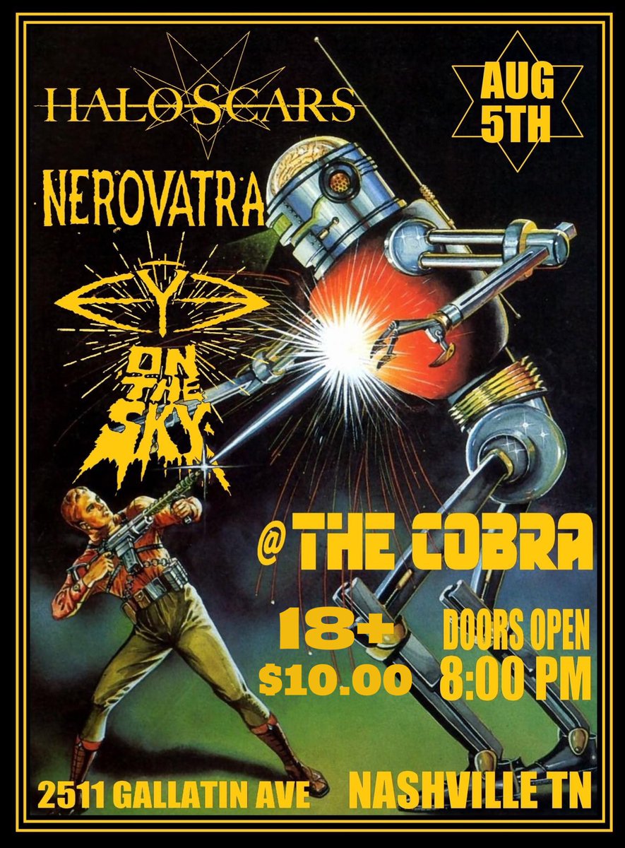 haloscarsband's tweet photo. Yo Nashville, TN! We’re making our way to the @CobraNashville this coming Saturday, August 5th! Show starts at 8:30 pm. 18 +, $10 at the door. 
Also, you can get your tickets here 👇

https://t.co/AHSI87iTKL

#Nashville #livemusic #thecobra #haloscars #haloscarsband https://t.co/a4k4bN4rYD