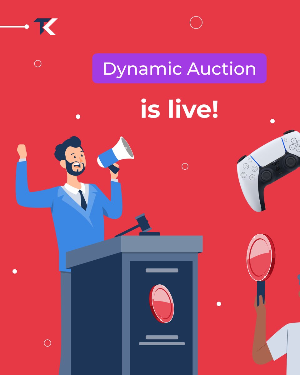 TheKallective's tweet photo. Dynamic Auctions are live! 🏆 

🔻Price starts at $0 and increases every second.
🔻Bid with tokens to get an Access Key and lock the price.
🔻The highest bidder wins the auction at their exclusive price.

#thekallective #auction #PS5 https://t.co/cDk3zCSRGe