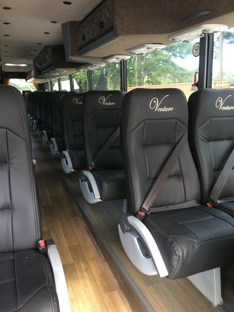We're loving the way a custom embroidery stands out against sleek, black leather!! The contrast of the stitching creates a striking &amp; modern look! Call us today to add some personalization to your coach's interior!!

#Sardobus #motorcoachrefurb #Businterior #venturetours #logo