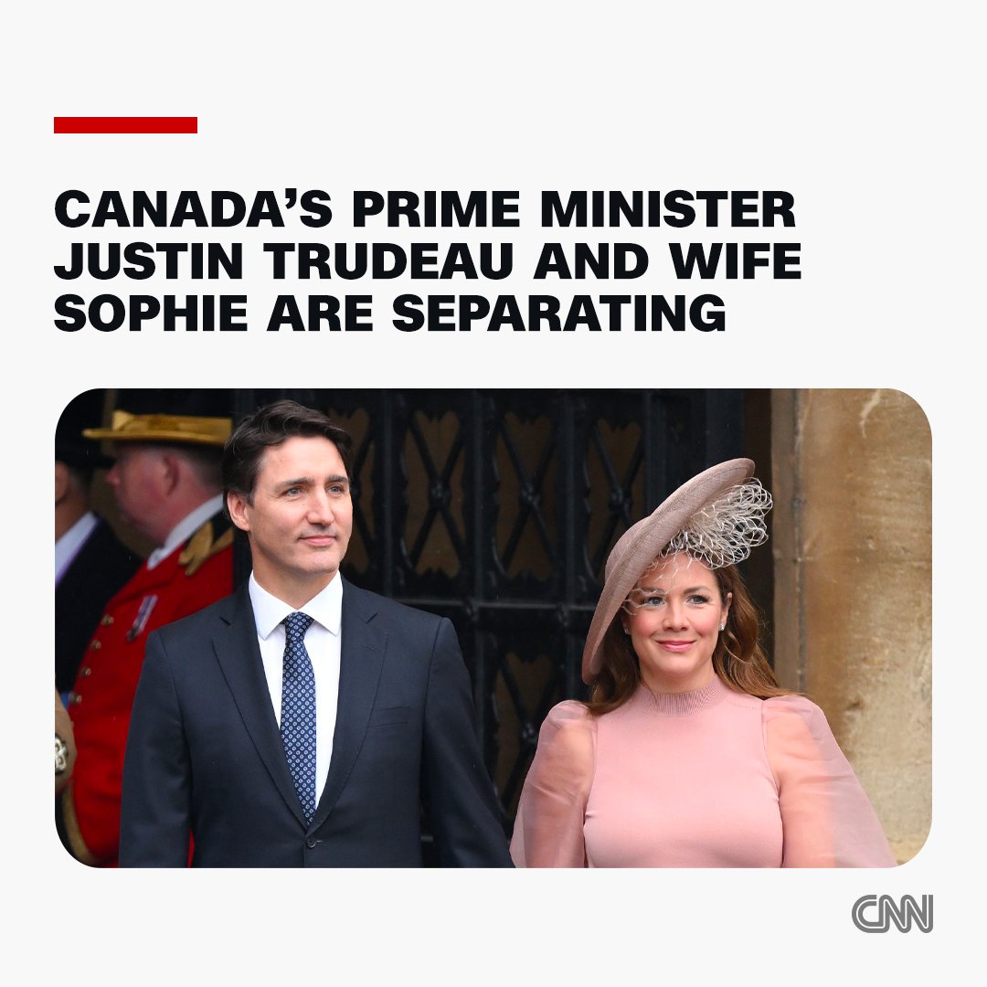 CNN's tweet photo. Canadian Prime Minister Justin Trudeau said that after “many meaningful and difficult conversations” with his wife Sophie, “we have made the decision to separate.” https://t.co/YA9O4Z3Lfp https://t.co/jTrbgHZp8x
