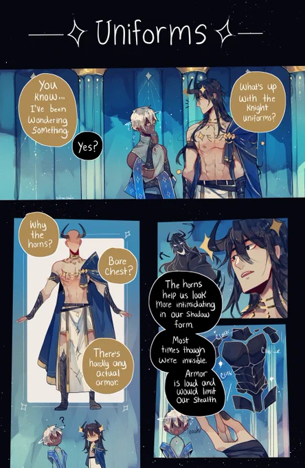 A departure from the mains story for a fun little thing X3 The guard uniforms are mostly based around the need for stealth and free movement! But, also definitely for aesthetics~  #StarCrossed