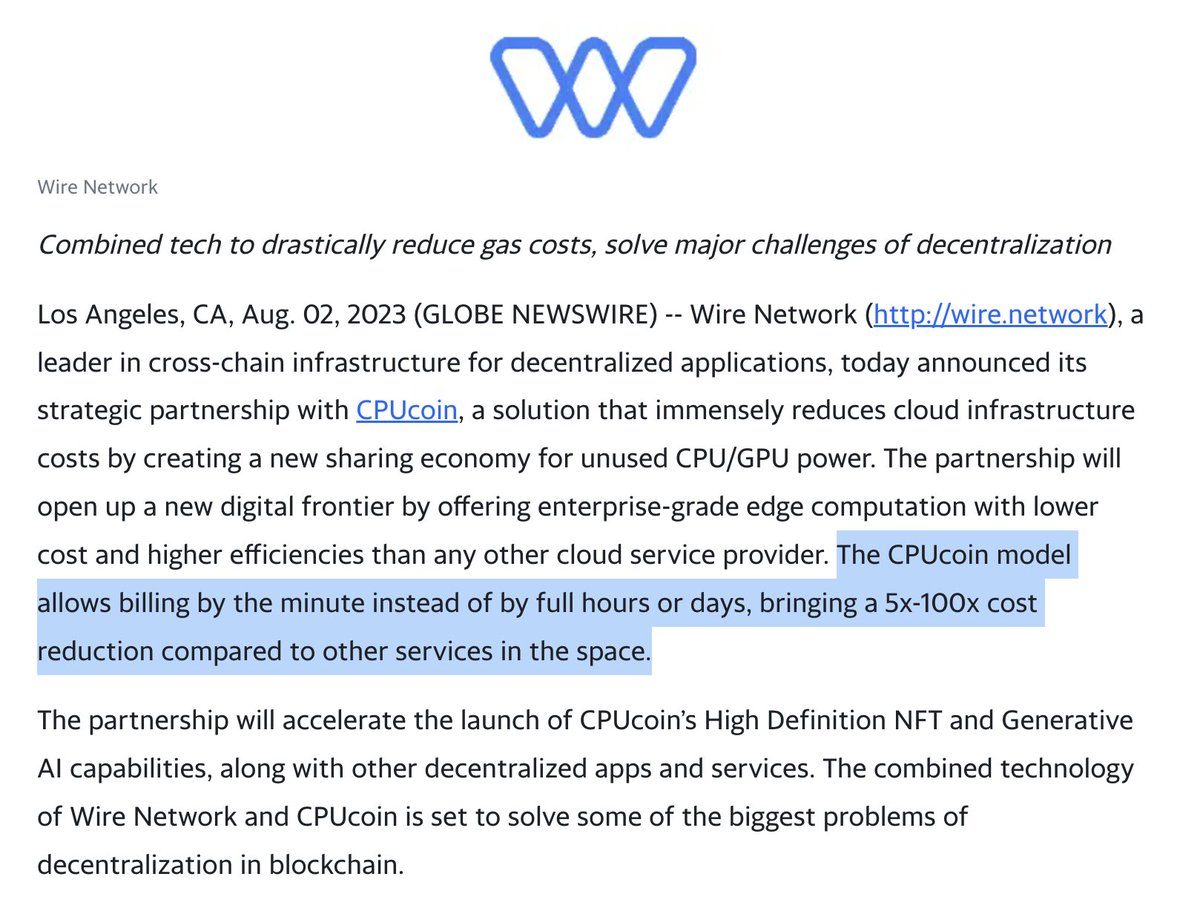 WireNetwork's tweet photo. 🚨 New partnership alert

@CPUcoin + @wirenetwork = Edge-ready decentralized computation at scale

Highlights below, link to press release in next tweet https://t.co/MKesEWQ5jl