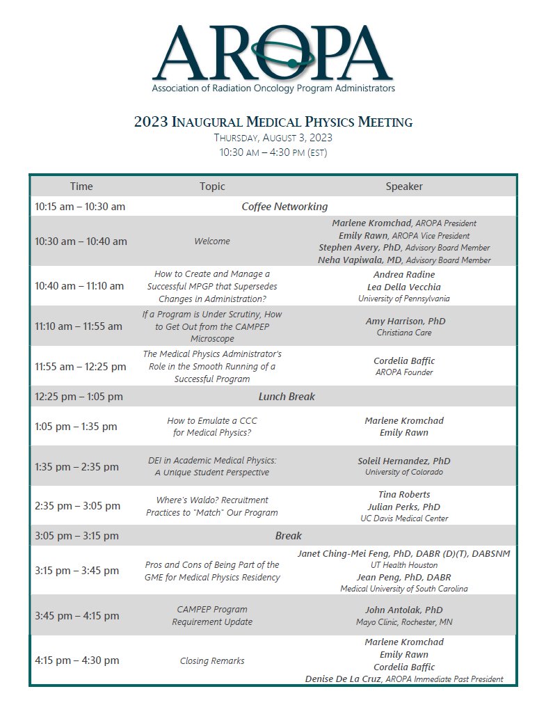 The final countdown is on! Less than 24 hours until the AROPA Inaugural Medical Physics Annual Meeting. Registration is free!!! pennmedicine.zoom.us/meeting/regist…
