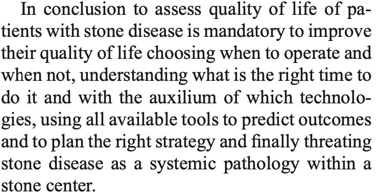 Our latest editorial: Quality of life of patients with stone disease: timing, planning, strategies, and prevention of a systemic pathology. We must not forget non-oncological patients! @fraesperto @ameliapietr1 @emiliani_e @vdconinck @thomastailly @exkeller and the YAUgroup!