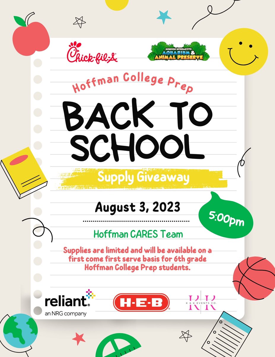MsVsAdventures's tweet photo. We can't wait to see our future Hoffman College Prep Hornets tomorrow night! Make sure to get here on time for some cool giveaways! 🐝😁 @JeanaMAdams @matt_strommer @HoffmanMS_AISD @heb @reliantenergy @ChickfilA #HornetNationPride #HEBHelpingHere https://t.co/R7vT6IgkW3