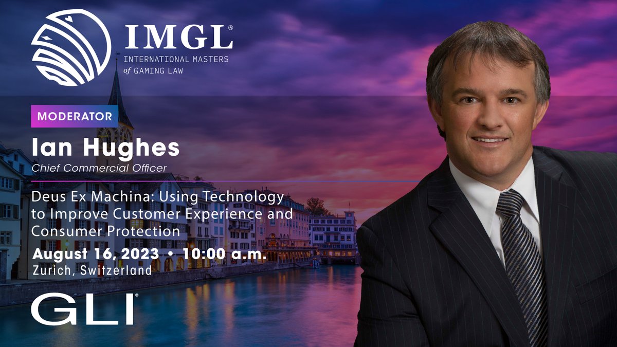 GLI Chief Commercial Officer Ian Hughes leads the discussion, “Deus Ex Machina: Using Technology to Improve Customer Experience &amp; Consumer Protection,” @IMGL Sept 8, 10:30 am. ow.ly/JW2P50Pr3RO. @gaminglawyers

#GLI #GamingLabs #GLIwheretonext #IMGL #gaminglaw #regulation