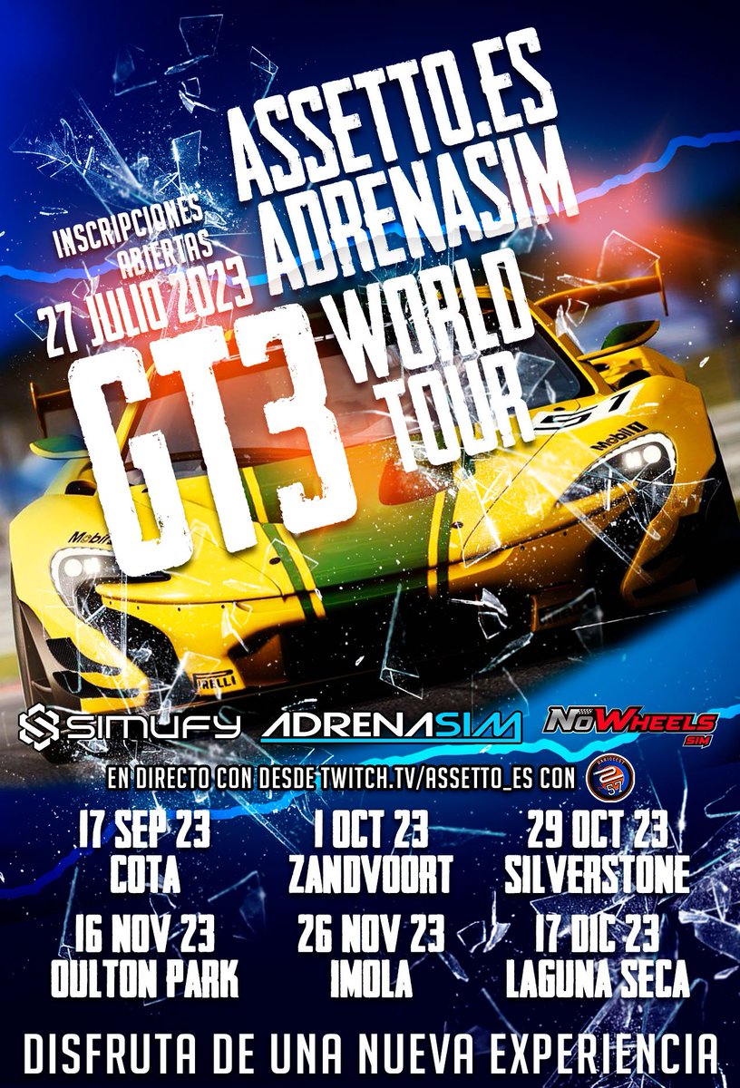 Assetto_es's tweet photo. ⭕️ Recordatorio de campeonatos para septiembre:

✔️ AC1 BTCC - Plazas llenas pero aun puedes apuntarte como reserva
✅ ACC GT3 - 16 inscritos (preQ en COTA)
☑️ ACC Multiclase - 7 Inscritos

Si te interesa alguno, no dudes en buscar información en  https://t.co/83f9gqJ4Wt https://t.co/3KDr1ZCpe5