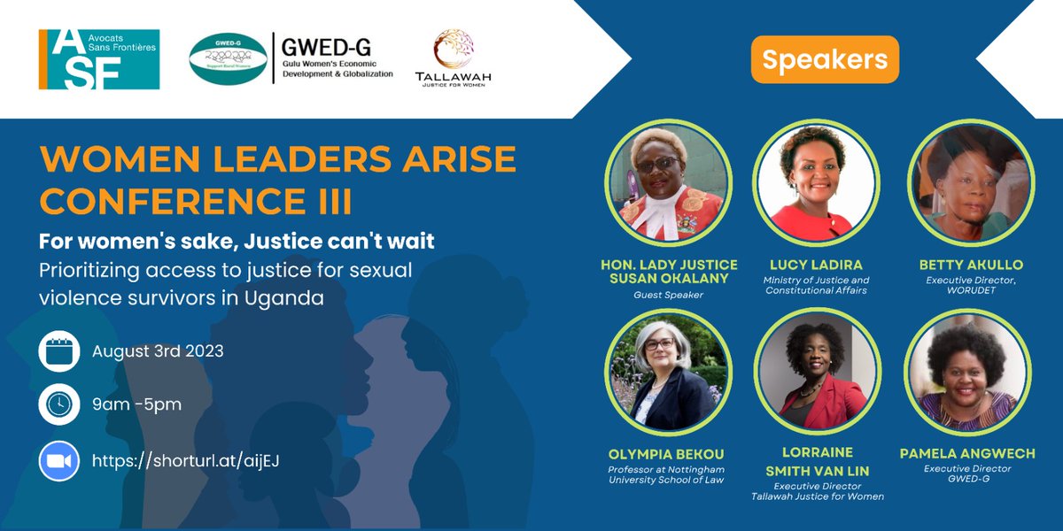 GWEDGUga's tweet photo. Don't miss it tomorrow,  the panel of speakers promises great &amp; engaged discussions. #womenariseconference2023 #justicecantwait

To attend online : https://t.co/l8MtYPsvxy

@ASF_NGO, @TallawahJustice, @UoNHRLC, @UoN_Law @olympiabek, @smithvanlin https://t.co/WeKi0moA3e