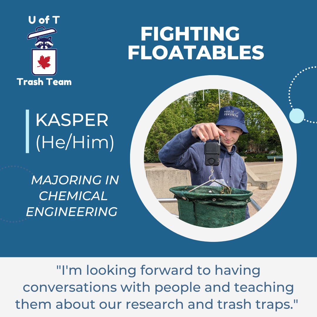 UofTTrashTeam's tweet photo. #MeetTheTeam - Kasper is part of the #FightingFloatablesTO research team, and is spending his summer along the #Toronto harbour to monitor floating #PlasticPollution and categorizing all the different types of litter that #TrashTraps collect! https://t.co/P1SbKTMX6t https://t.co/osd9YtcHAK