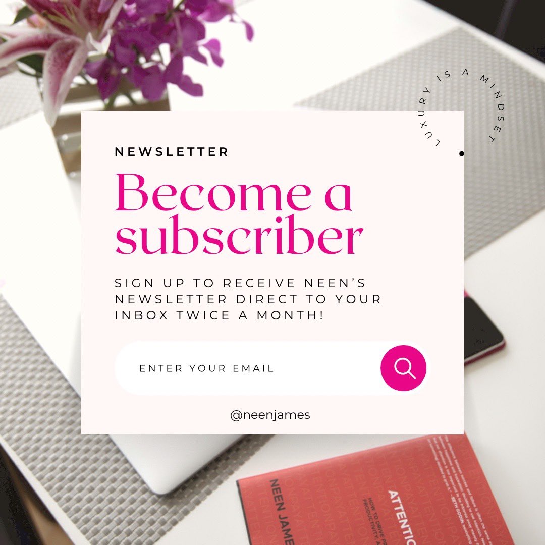 Do you receive our bi-weekly newsletter called Neen Notes?

If not, let’s fix that! 

I can pop into your inbox every two weeks with practical strategies you can apply immediately, personally and professionally. 

Link in bio

#LiveLuxe #NeenNotes #LuxuryisAMindset #attentionpays