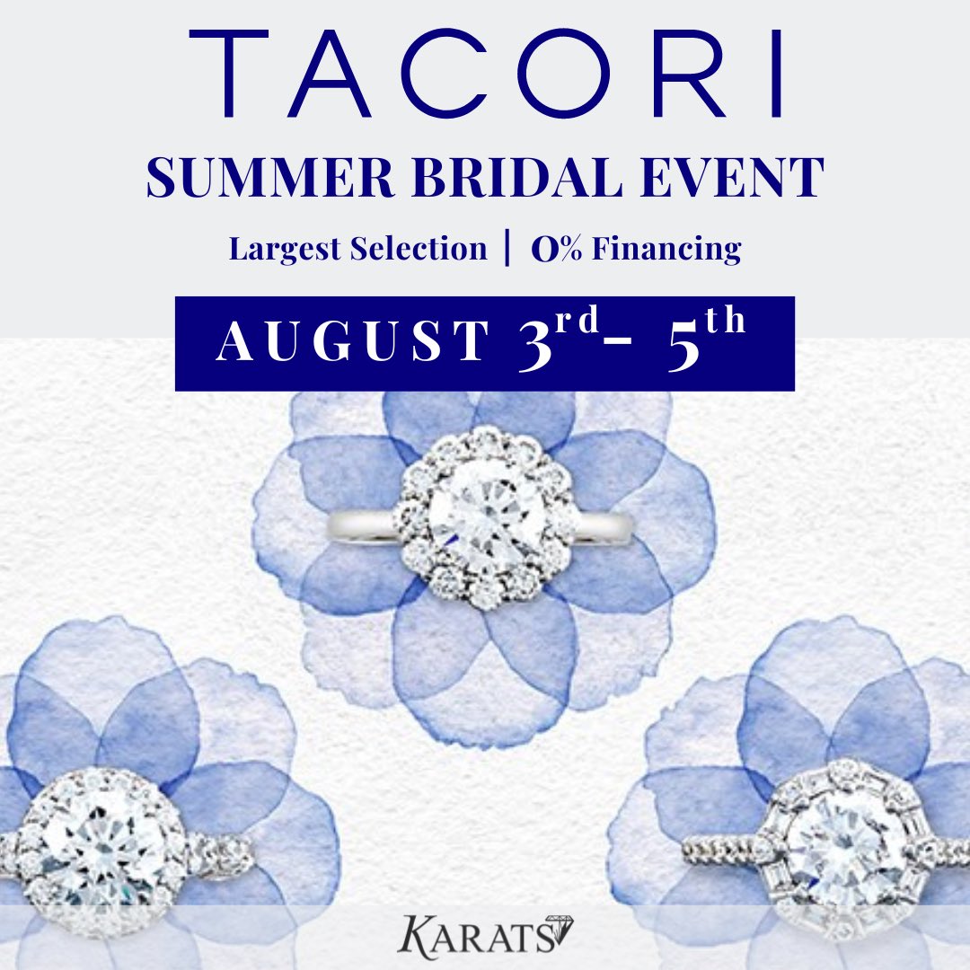 Andy_KARATS's tweet photo. We are excited to host our Tacori Ring and Band event starting tomorrow, Friday and Saturday. If you need a new ring 💍 or a perfectly matching band ✨ this is your event and we hope to see you at KARATS JEWELERS 🥂

#KARATS #LargestSelection #KansasCity #BigDiamonds 💎 https://t.co/jpP2tigPTW