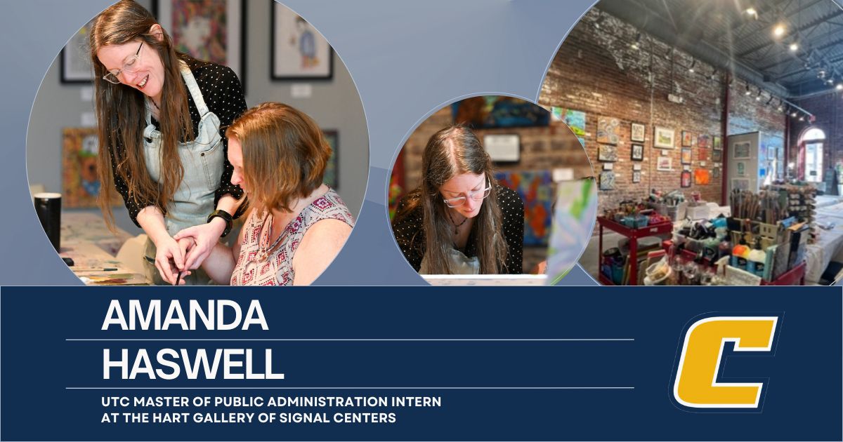 UTCMPA's tweet photo. Amanda Haswell, a student and Graduate Assistant in the UTC MPA program is serving as an intern at Chattanooga's H*Art Gallery. The @SignalCenters H*Art Gallery is a creative space serving a wide range of ... https://t.co/raVdF9yY5I