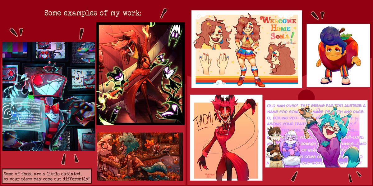 Lyeloudoodz's tweet photo. ✨Alright, here are my commission sheets! (Because art school's pretty expensive haha) Dm me if ur interested! :}✨
#commissions #welcomehome #helluvaboss #hazbinhotel https://t.co/I74ApkaUzQ