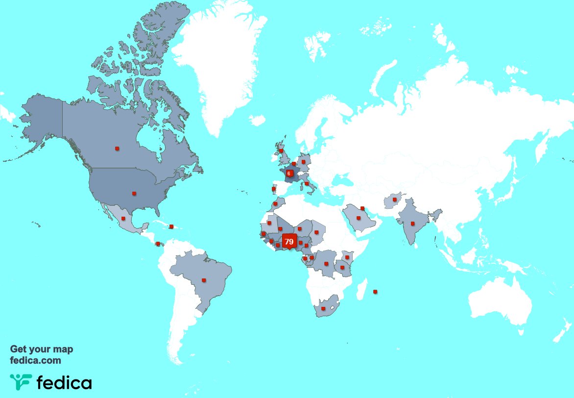 Merci beaucoup à mes 1 nouveaux abonnés qui vivent en: Bénin la semaine dernière. fedica.com/!villeAvrankou