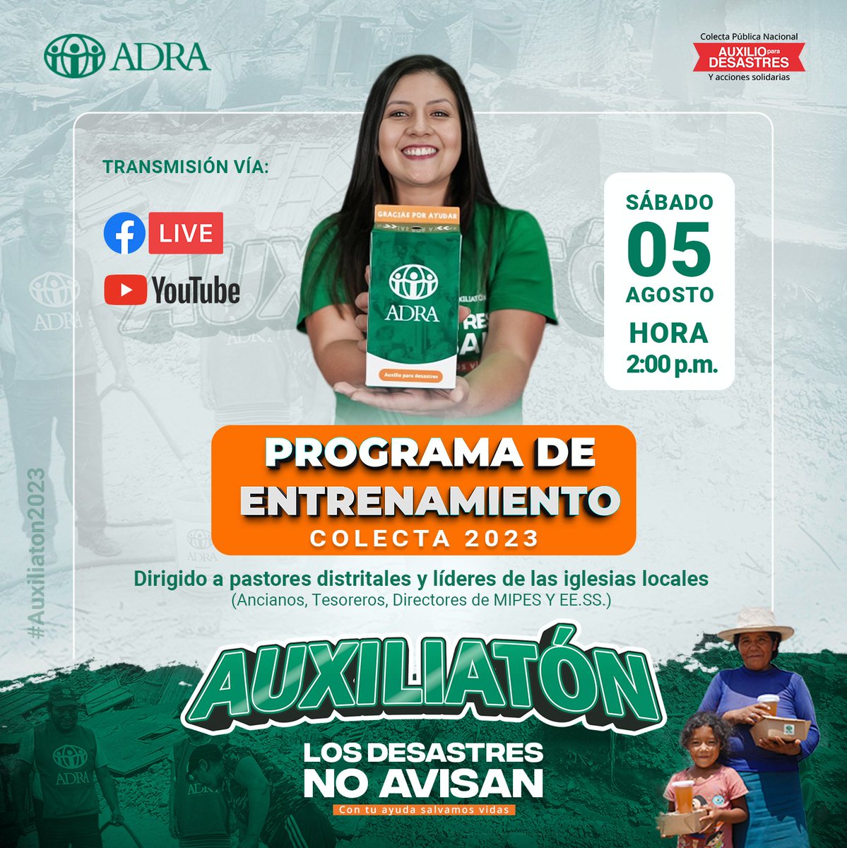 adraperu's tweet photo. 🔴#ProgramaDeEntrenamiento 💚✨ | ¡Es hora de prepararse para marcar la diferencia! Únete al programa de entrenamiento para la #ColectaPúblicaNacional #Auxiliatón 2023. 🤝💚
🗓️ Fecha: sábado 05 de agosto
🕐 Hora: 2:00 pm
🔗 Lugar: Facebook Live y YouTube de ADRA PERÚ https://t.co/gFgjhvMfgJ