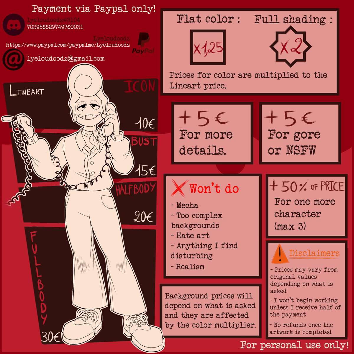 Lyeloudoodz's tweet photo. ✨Alright, here are my commission sheets! (Because art school's pretty expensive haha) Dm me if ur interested! :}✨
#commissions #welcomehome #helluvaboss #hazbinhotel https://t.co/I74ApkaUzQ