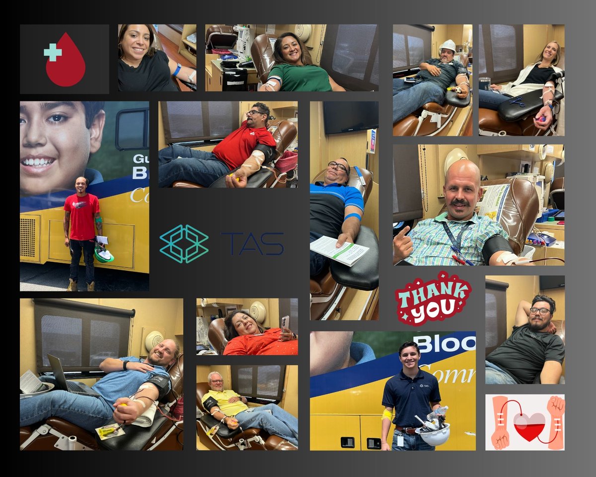 TAS_Energy's tweet photo. Blood donations are crucial to all communities, but especially during the summer months as donations tend to decline.  The TAS team rolled up their sleeves and donated at our Annual July Blood Drive with Gulf Coast Regional Blood Center. 
#blooddrive #community #giveblood https://t.co/gFtWrEgTxv