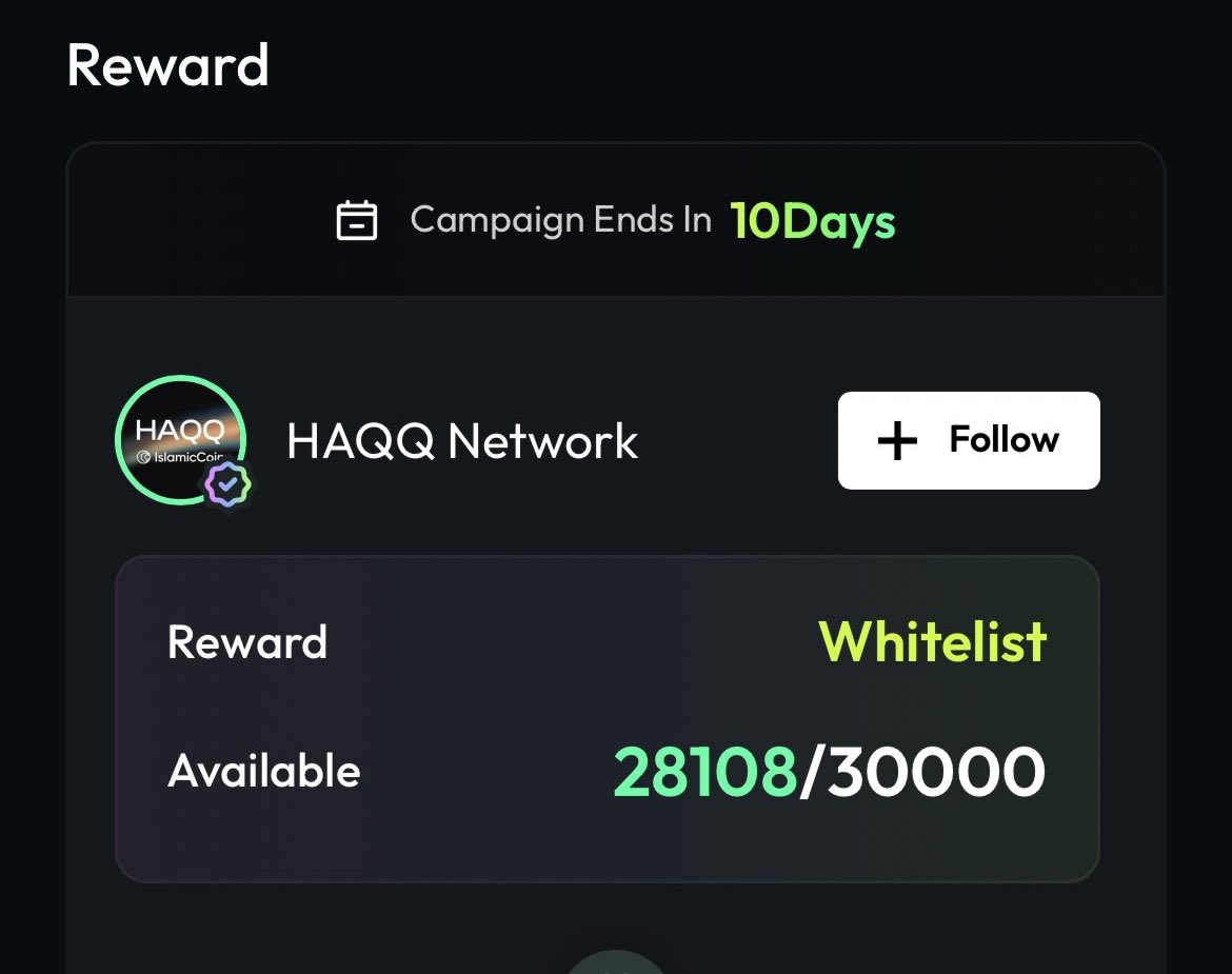 Crypto Addict (@web3eagle) on Twitter photo Hurry! be part of the 30,000 who will claim the <a href="/The_HaqqNetwork/">HAQQ Network</a> limited CAP on TaskOn
Cost - $0
Click the link below and perform the tasks
taskon.xyz/campaign/detai…
Good luck! 🍀
#Airdrop #AirdropAlert #nft #bnb Hurry! be part of the 30,000 who will claim the <a href="/The_HaqqNetwork/">HAQQ Network</a> limited CAP on TaskOn
Cost - $0
Click the link below and perform the tasks
taskon.xyz/campaign/detai…
Good luck! 🍀
#Airdrop #AirdropAlert #nft #bnb