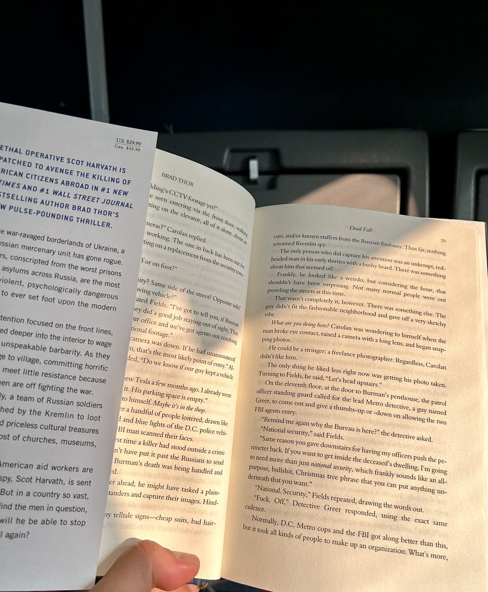 BuddyandSwifty's tweet image. What better way to spend 16-hr train ride than devouring a @BradThor latest?

Magnificent eye-catching cover featuring #Ukraine gorgeous blue and yellow colors paired w/ action, suspense, true-to-life characters that make #DeadFall impossible to put down.

#amreading #book