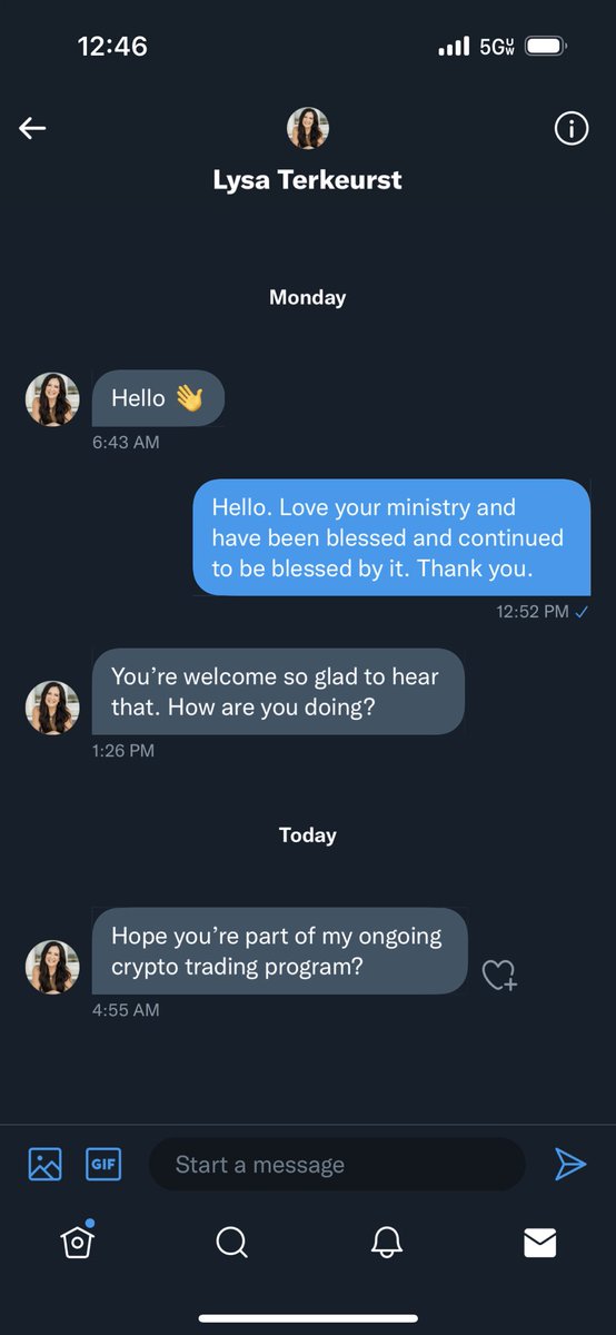 CurrenceJenell's tweet photo. @DavidMcCowan18 @LysaTerKeurst @LysaTerkeursts I also received a message about participating in cryptocurrency https://t.co/g8BKYwxSeQ