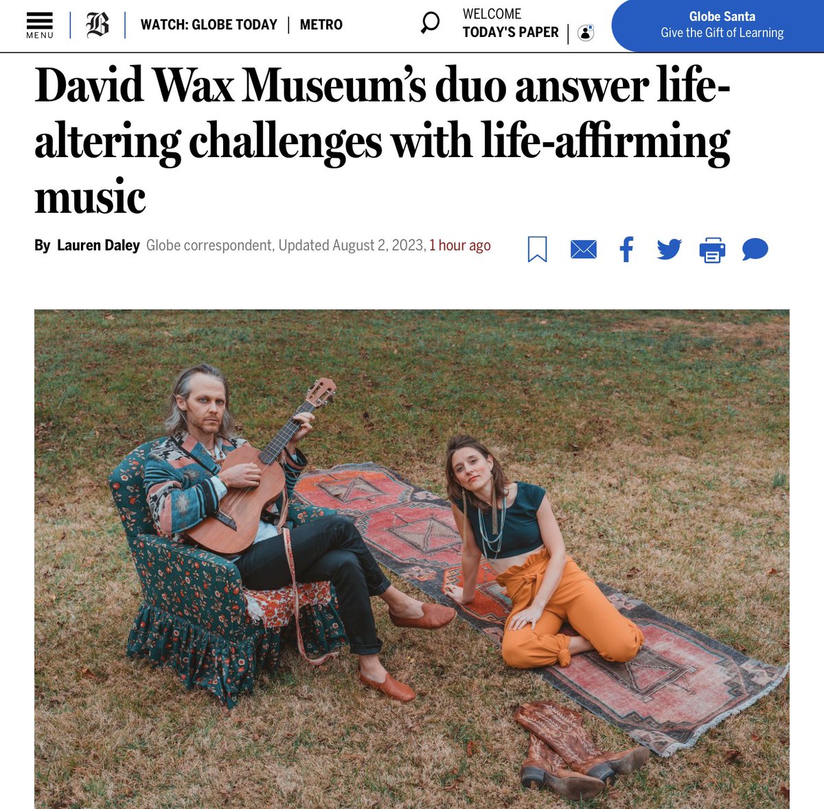 I had a fascinating interview w @davidwaxmuseum on #bipolardisorder, a traumatic birth, a health scare, MySpace, and Boston roots. For @BostonGlobe 👇 bostonglobe.com/2023/08/02/art…