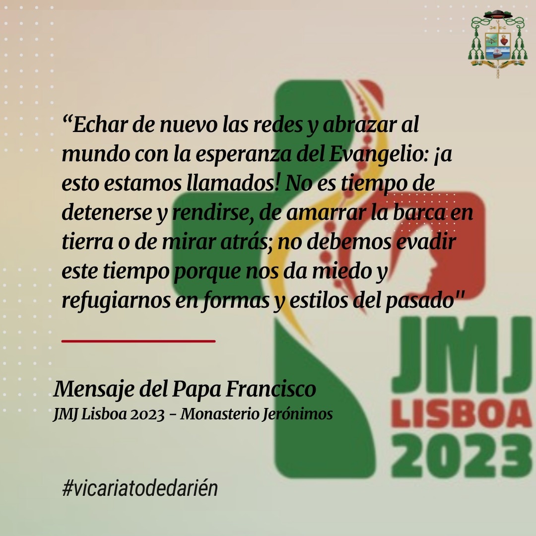 vicadarien's tweet photo. JMJ LISBOA 2023. El día de hoy en Lisboa el Papa Francisco alienta a Obispos, sacerdotes, religiosas, diáconos, seminaristas a echar de nuevo las redes con Esperanza
#JMJ  #Lisboa2023 🇵🇹 #JMJ2023 #colinadoencontro #mis97años #camino100años #CaminoAlCentenario https://t.co/rvfxcflHAY