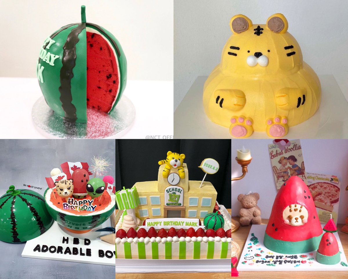 soloistmrk's tweet photo. mark's birthday cakes throughout the years 🥺 https://t.co/LwoQx6F5cv