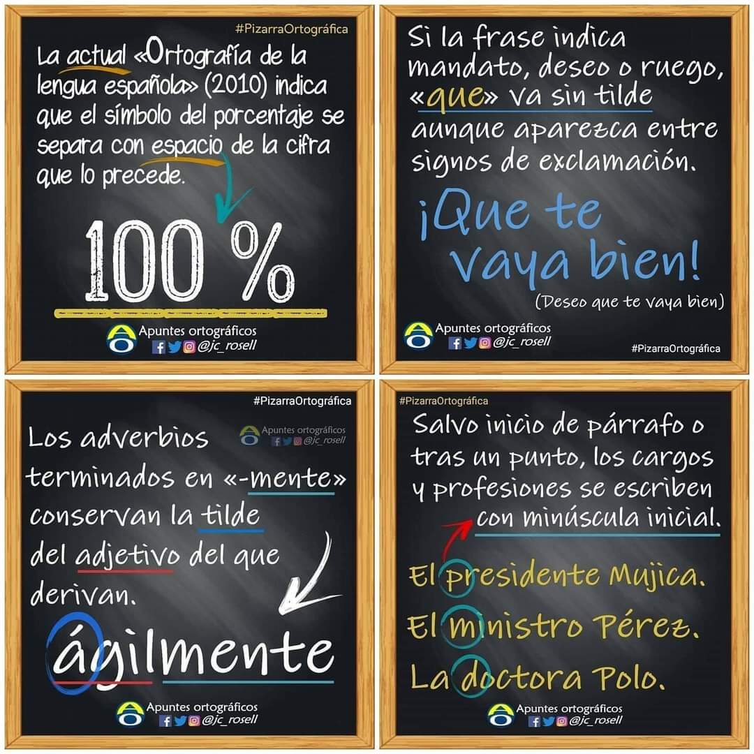 jc_rosell's tweet photo. Cuatro #ApuntesOrtográficos elementales.
#PizarraOrtográfica https://t.co/e6aoahQyFn