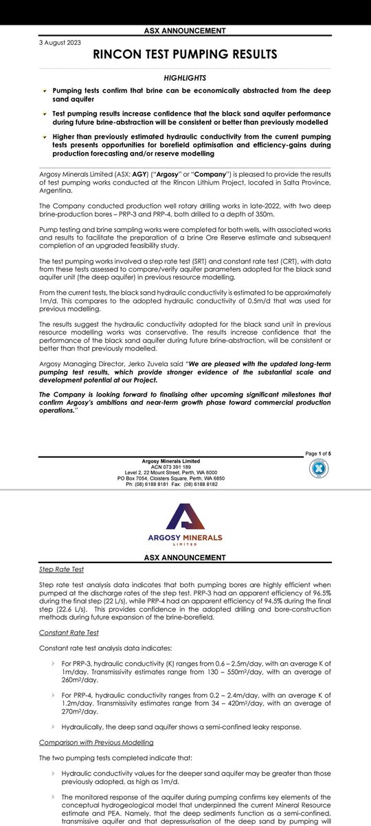 $AGY updated pumping test results comfirm substantial scale and development potential of our Rincon Project. $AGY progressing to finalise upcoming significant milestones confirming ambitions and near-term growth phase toward commercial production operations.