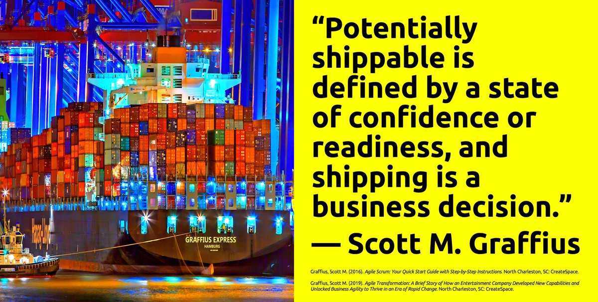 AgileTransform's tweet photo. “Potentially shippable is defined by a state of confidence or readiness, and shipping is a business decision.” — Scott M. Graffius
https://t.co/mXbLWjLtzK 🚢 https://t.co/B51mYm0ec1 🚢#Agile #AgileQuote #Scrum #ScrumQuote #PotentiallyShippable #ProductIncrement #Increment #PMOT https://t.co/iqeo7rA9Bu