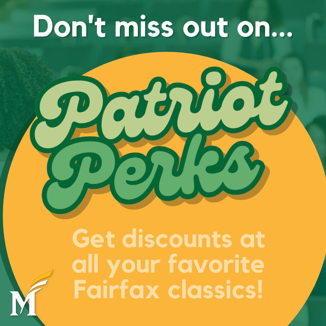 Calling all Patriots! Have you been using your Patriot Perks? Get exclusive discounts at businesses in the community when you show your @GeorgeMasonU ID. If you’re a business, consider signing up to be a Patriot Perks partner! 
More info at bit.ly/47rsCJA
@shopMason