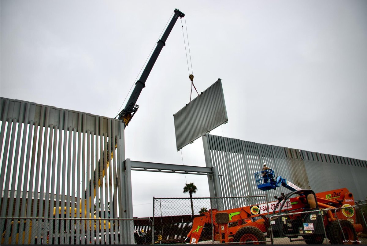 AFSCSanDiego's tweet photo. At Friendship Park, DHS places final touches on @potus 30ft border wall, deadly to people who attempt to climb it &amp; devastating to local environment. Construction crews will build a 30ft primary border wall, which will be taller than what already presently divides the US &amp; MX https://t.co/3LutZOdZpM