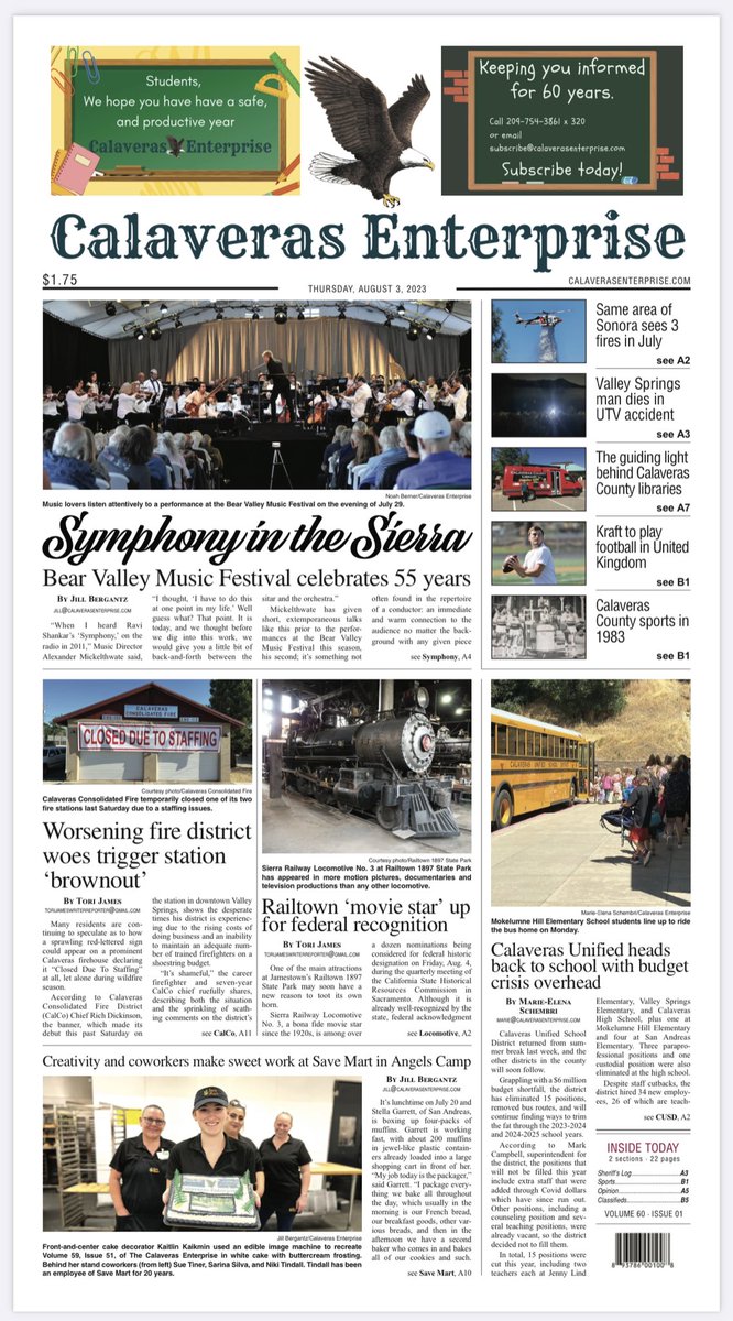 Cal_Enterprise's tweet photo. Here’s a look at tomorrow’s Calaveras Enterprise front page. To subscribe, visit https://t.co/5FZb40OHi7 or call (209) 754-3861 https://t.co/5rKHFQC98T