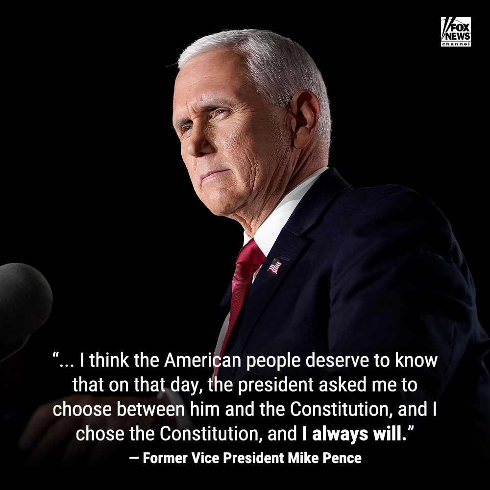 Fox News (@foxnews) on Twitter photo 'STAND BY THE TRUTH': <a href="/Mike_Pence/">Mike Pence</a> speaks out about January 6th, says "history will hold Donald Trump accountable." He explains "why I did what I did": trib.al/as3gfLo 'STAND BY THE TRUTH': <a href="/Mike_Pence/">Mike Pence</a> speaks out about January 6th, says "history will hold Donald Trump accountable." He explains "why I did what I did": trib.al/as3gfLo