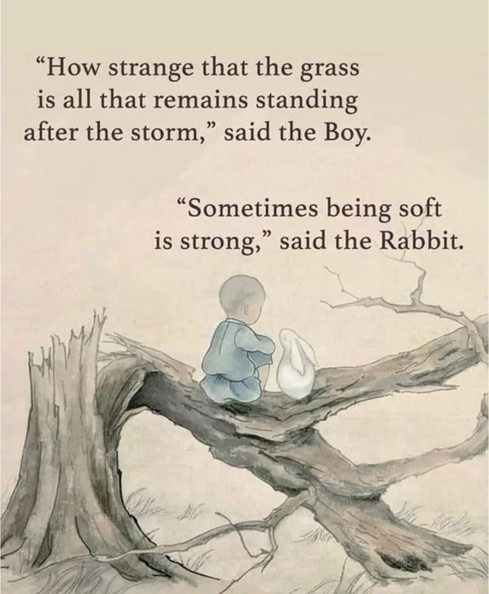 ramblingsloa's tweet image. "How strange that the grass is all that remains standing after the storm," said the Boy.
"Sometimes being soft is strong," said the Rabbit.