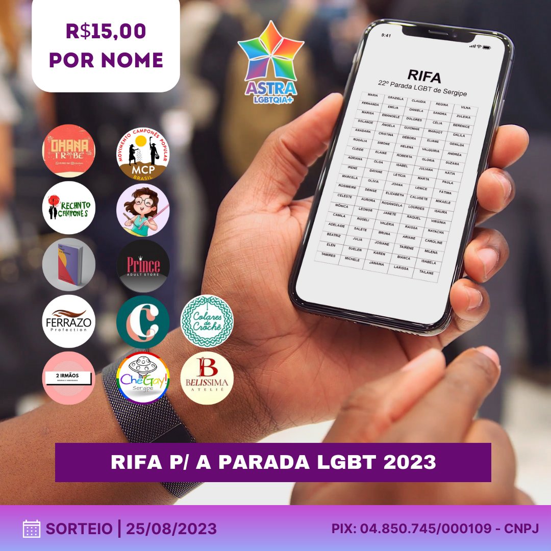 Colabore com a Parada LGBT+ de Sergipe 2023 - Entre em contato com a Wanessa (+55 79 9838-9082) PIX: 04.850.745/000109 - CNPJ