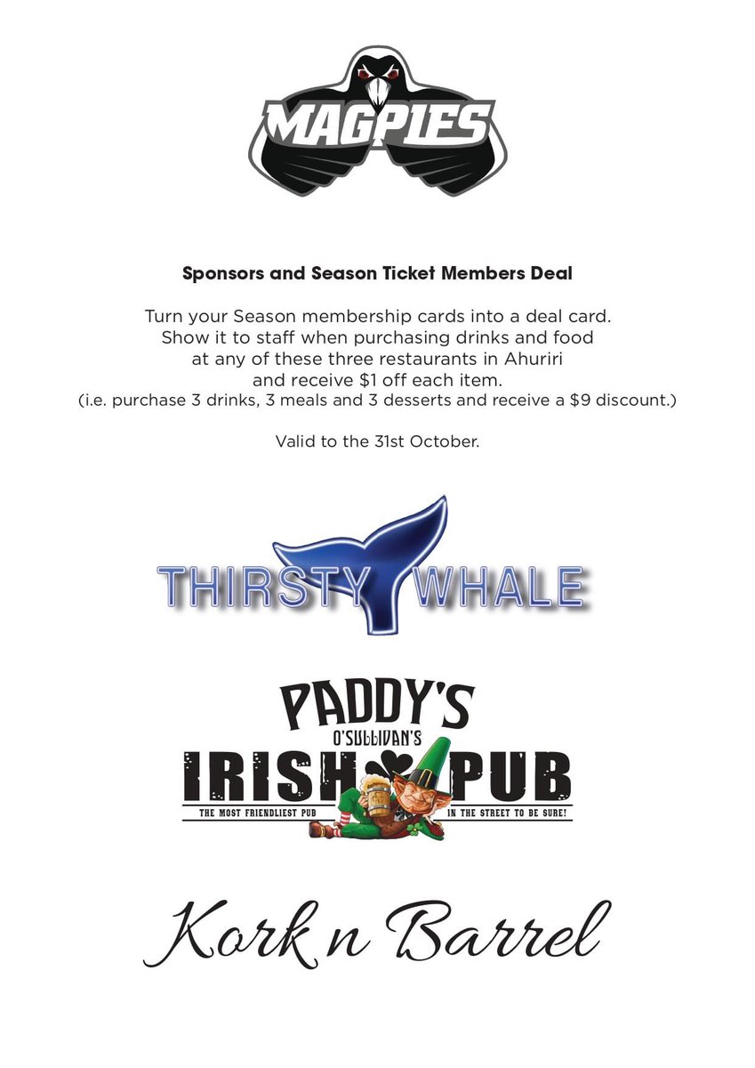 Now here’s a. Great <a href="/hbmagpies/">Hawke's Bay Magpies</a> deal