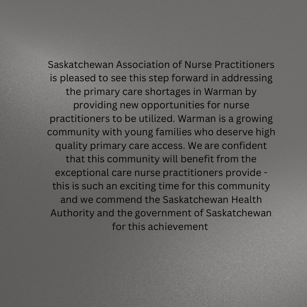 SANP_SaskNPs's tweet photo. Today was an exciting day as the new NP-led clinic in Warman was opened! SANP was asked to bring greetings on behalf of the NPs of Saskatchewan. Our message, delivered by our SANP president, is attached. Congratulations to these NPs on this monumental step forward! https://t.co/29UzmgxSCQ