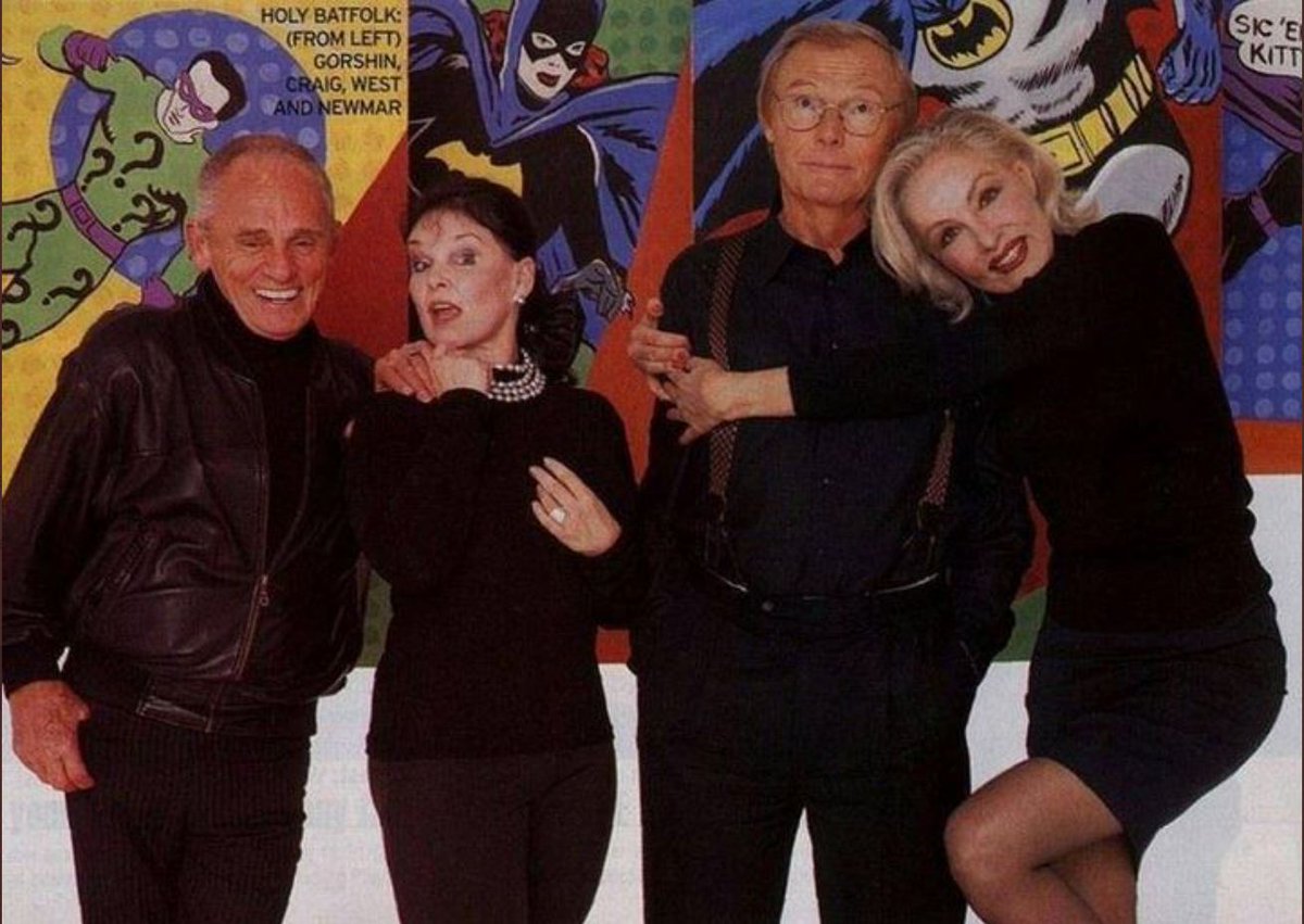 HPL_JDeLaughter's tweet photo. 🦇Frank Gorshin, "The Riddler", Yvonne Craig,
"BatGirl", Adam West, "Batman", & Julie Newmar, "Catwoman!" Batman (TV series 1966-1968)🎨FB: Creature Cosmos🦇#Batman #TheBrightKnight #AdamWest #ClassicTV #DCComics https://t.co/Pg0QUo7CKn