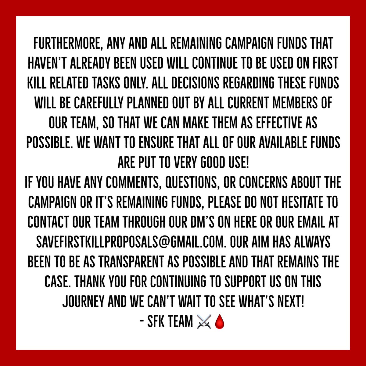 SaveFirstKill's tweet image. Our team’s mission will always remain the same, no matter what! #SaveFirstKill 🩸⚔️ #FirstKill4Ever