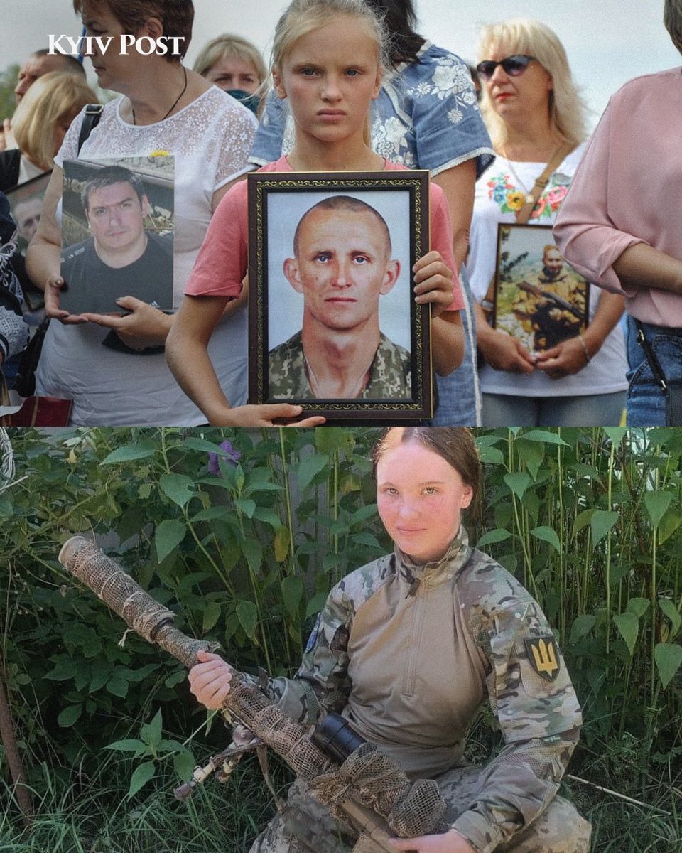 Revenge is a dish served cold...

This is Yaroslava Zhuravel. The photo was taken a few years ago. She is holding a portrait of her father, marine intelligence officer Yaroslav Zhuravel, who died in 2020👇

The second photo was taken recently. Yaroslava Zhuravel is dressed in the