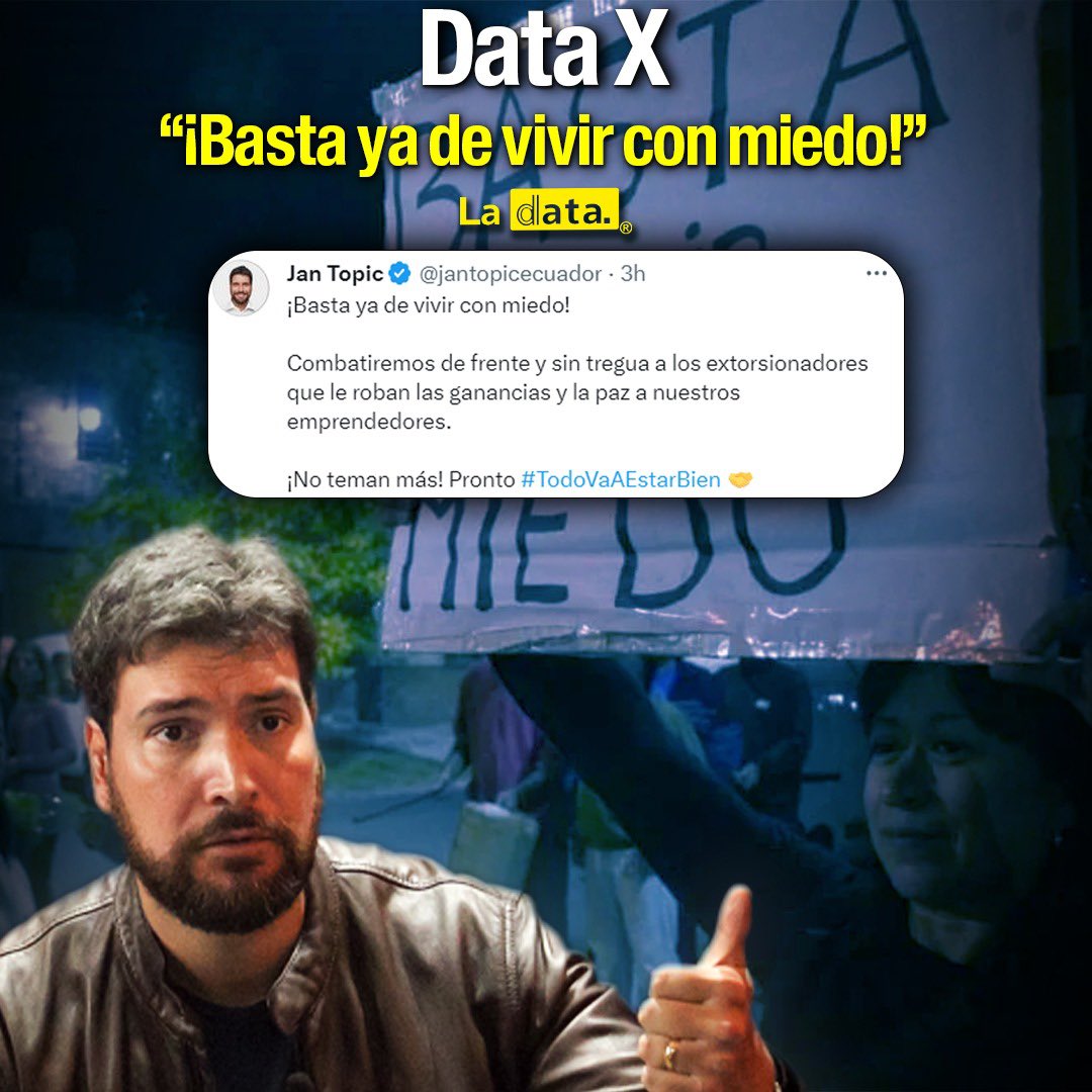 ElDatoEcua's tweet image. #DataX “¡BASTA YA DE VIVIR CON MIEDO!”.
 
“Combatiremos de frente y sin tregua a los extorsionadores que le roban las ganancias y las Paz a nuestros emprendedores” agregó @jantopicecuador 

#TodoVaAestarBien  #SinTreguaALosExtorsionadores #CampañaElectoral
