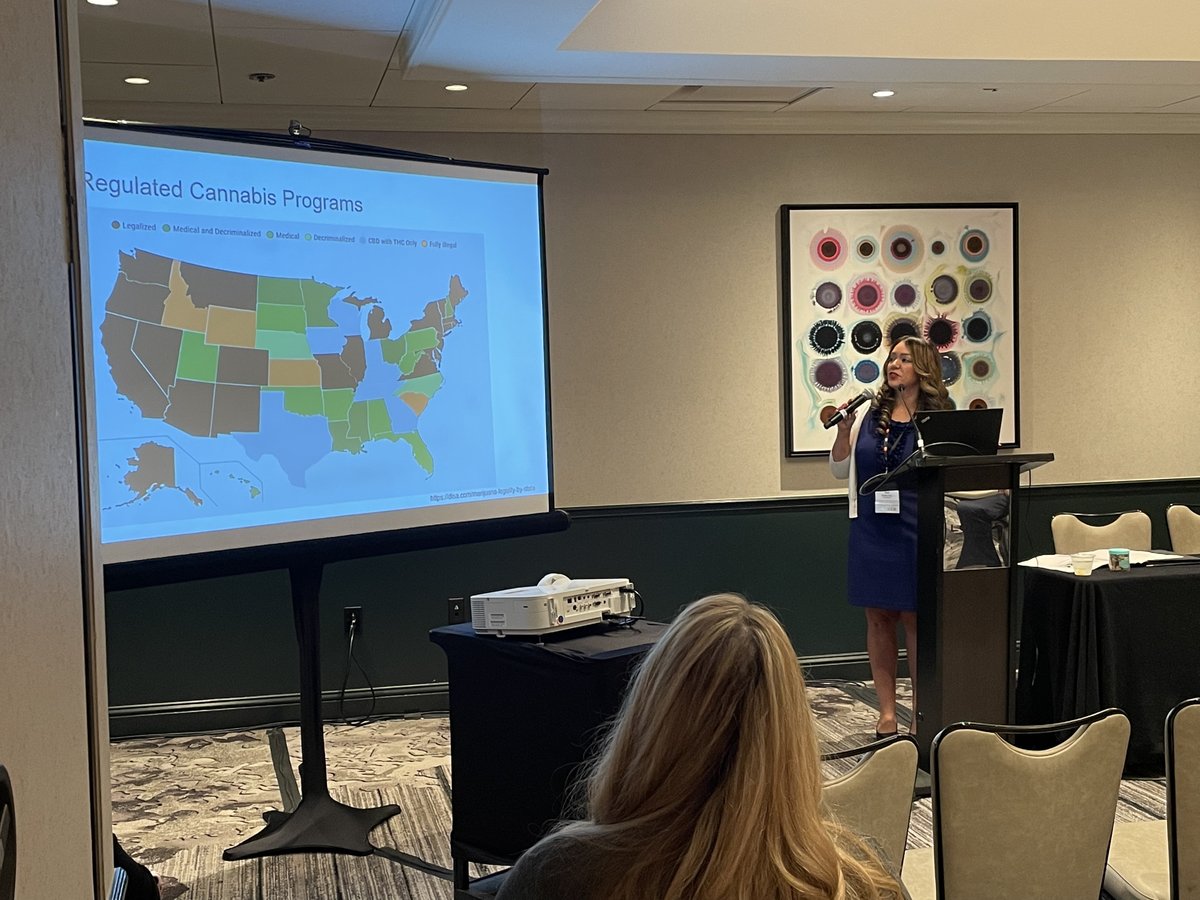 GoECFC's tweet image. Tess Dooley @haynesbenefits presents tricky details of #medicalmarijuana - benefits, history, and complexities of the intermediate state and federal laws that affect regulation, usage and benefits, plus how to handle federally legal CBD available in medical settings. #GoECFC